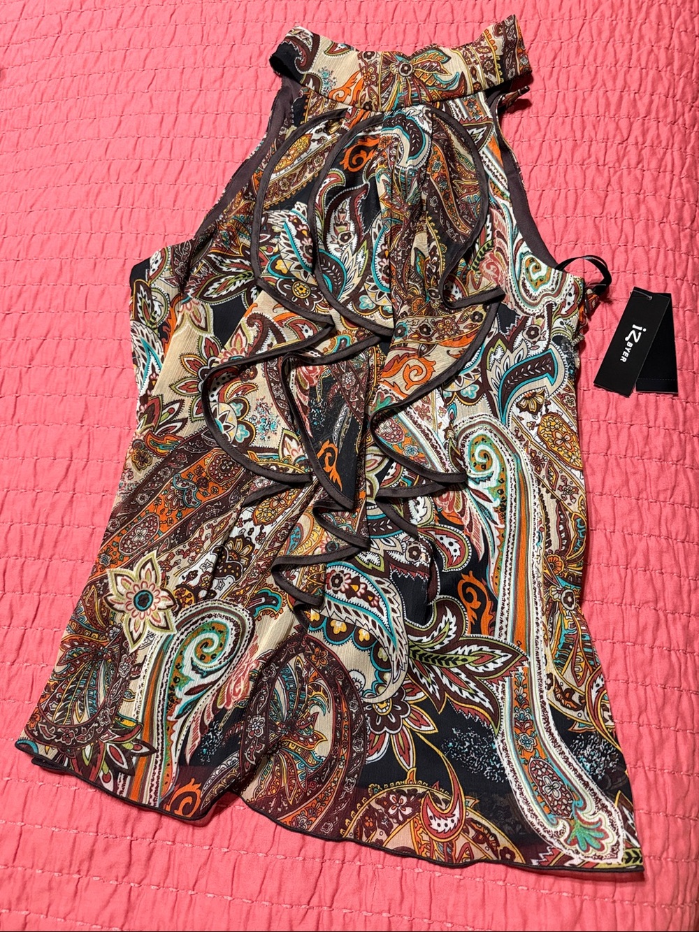 NWT Paisley Ruffle Tie-Neck Sleeveless Top - Multi